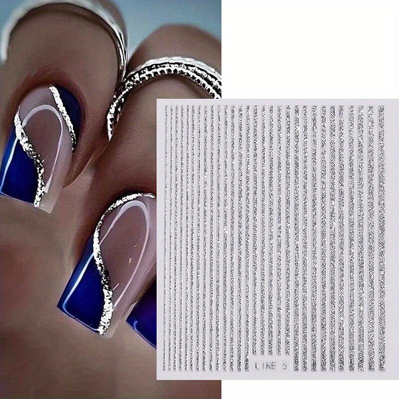 2pcs 3d Lines Nail Stickers Holographic Silvery Rose Golden Metal Stripe Letters Decals Curve Gel Nails Art Sliders Manicure Decor