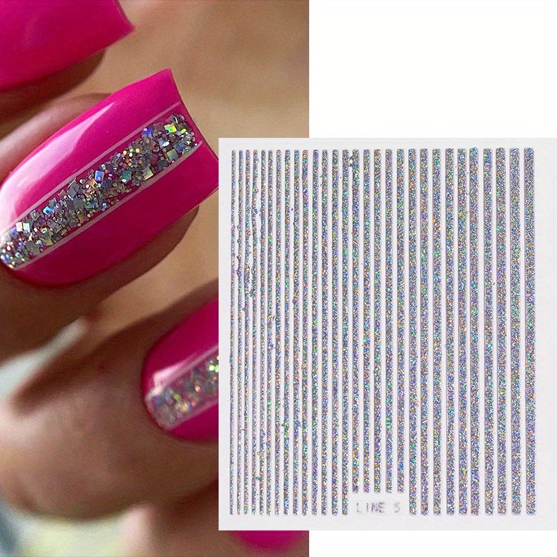 3d Lines Nail Stickers Holographic Silvery Rose Golden Metal Stripe Letters Decals Curve Gel Nails Art Sliders Manicure Decor