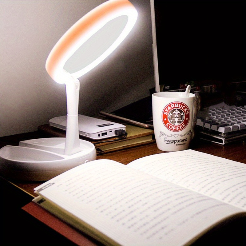 espejo de maquillaje led portátil con luz - diseño plegable de   cara para viajes fáciles y uso en escritorio,   usb o batería, espejo portátil 6