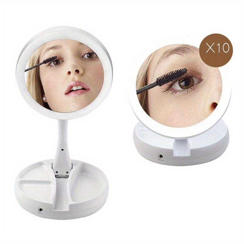 

Portable Led Makeup Mirror With Light Desktop Folding Beauty Mirror Double Sided Fill Light Vanity Mirror
