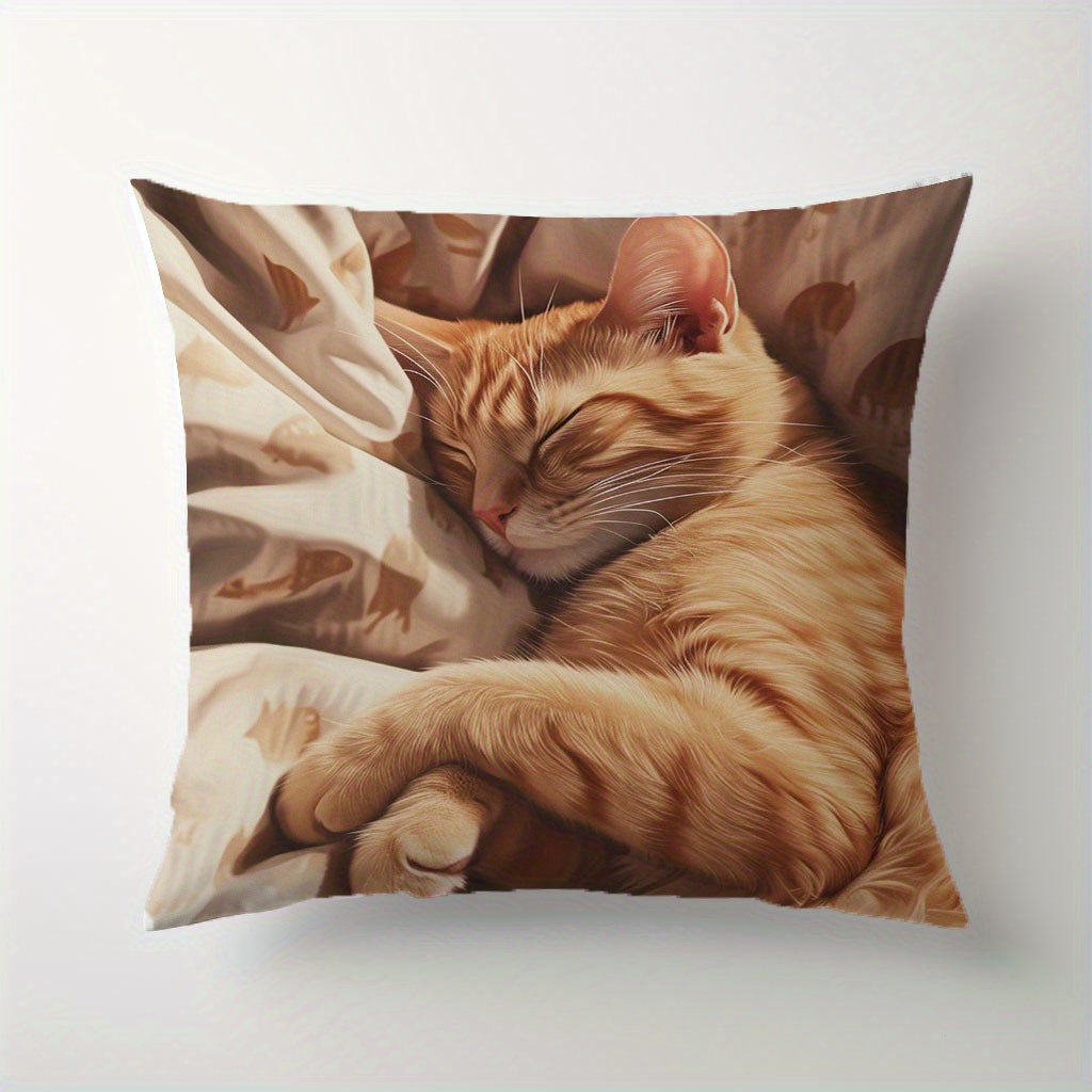 

1pc, The Cat On The Couch Pattern Texture Pattern Printed Pillowcases, Cushions, Pillowcases, Suitable For Sofa Beds, Car Living Rooms, Home Decoration Room Decoration, No Pillow Core, 17.7 * 17.7 In