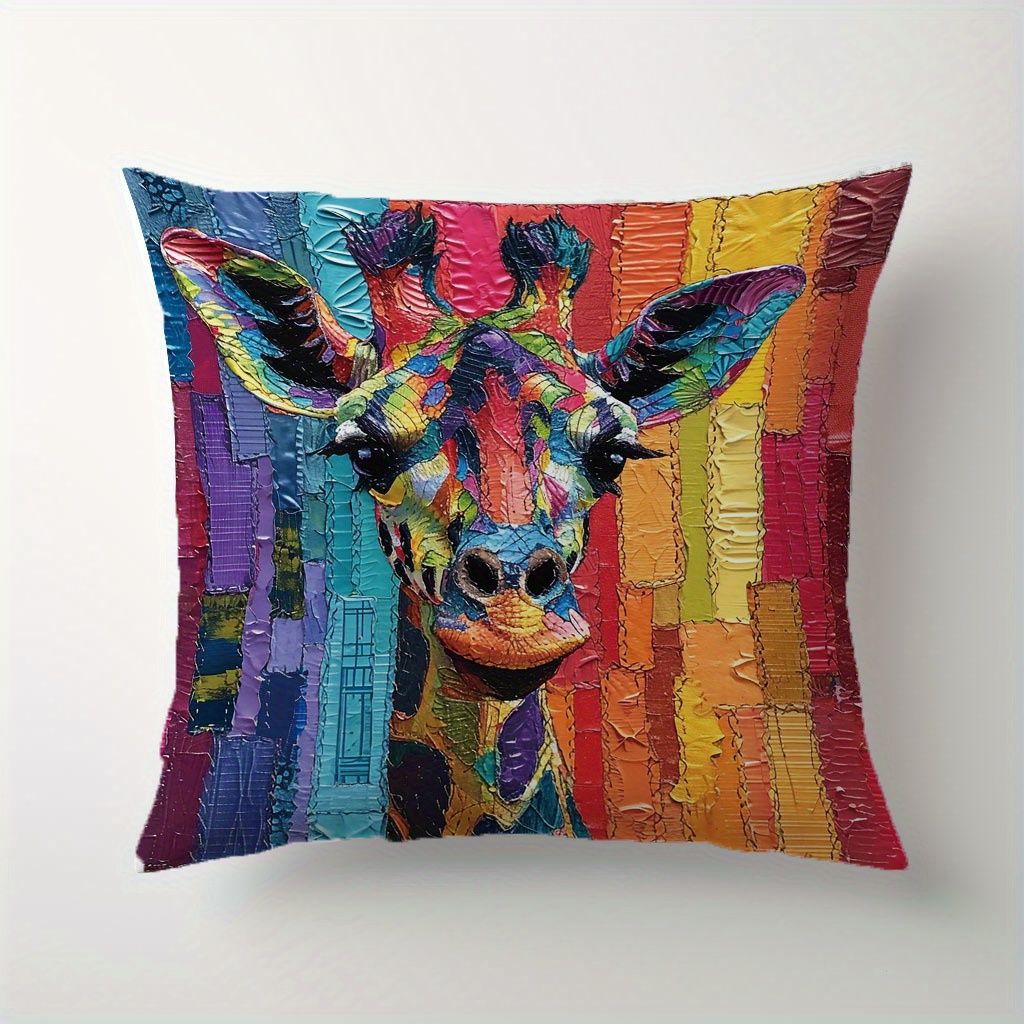 

1pc, Giraffe Pattern Texture Pattern Printed Pillowcases, Cushions, Pillowcases, Suitable For Sofa Beds, Car Living Rooms, Home Decoration Room Decoration, No Pillow Core, 17.7 * 17.7 In