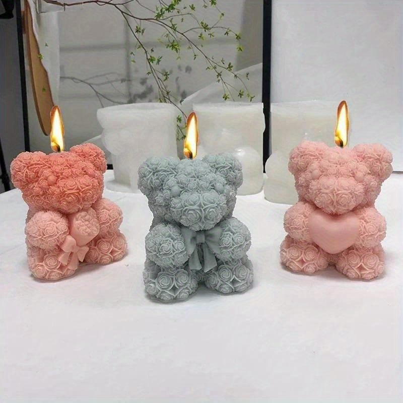 

3d Love Bear Candle Silicone Mold Heart Cartoon Cute Bear Silicone Mold Rose Bear Heart Magic Cube Resin Mold