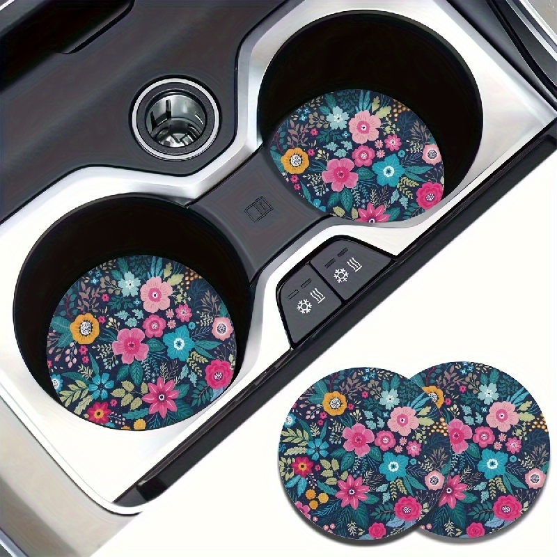 

2pcs Flowers Absorbent Car Cup Holder Coaster Mats Car Interior Accessories For Women, Water Cup Coasters For Car Vehicles & Home Desk