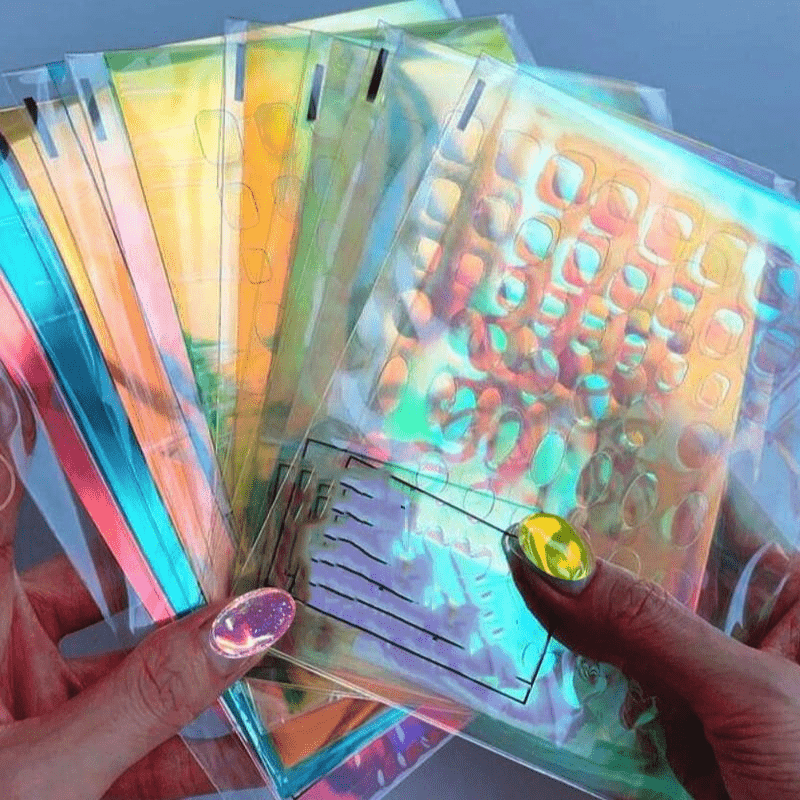 

11 Sheets Aurora Nail Foil Laser Nail Stickers Glass Paper Nail Art Stickers Iridescent Cellophane Nail Designs Stickers Holographic Film 3d Nail Decoration For Women