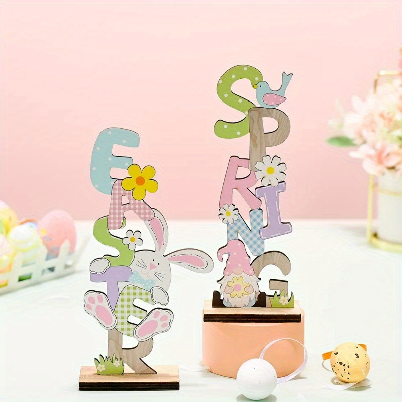 1pc spring easter bunny rabbit wooden ornaments crafts toy gift happy easter decoration party home desktop decorations