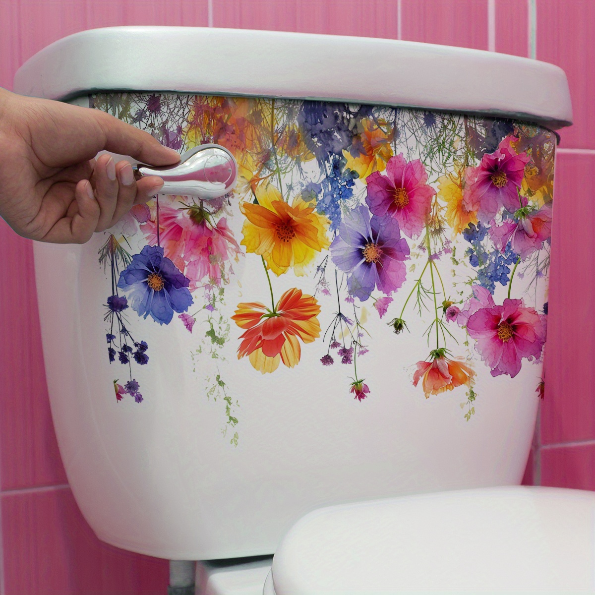 

1pc Wild Flowers Toilet Sticker, Removable Self-adhesive Refrigerator Sticker For Bedroom, Toilet Decoration, Living Room, Dining Room