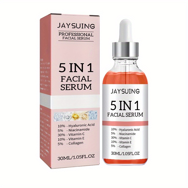 

1pc/2pcs, 30ml 5 In 1 Facial Serum, Contains Hyaluronic Acid, Collagen, Niacinamide, Vitamin C & E, For Pore Refining, Oil Control, And Moisturizing - Keep Skin Pure And Delicate