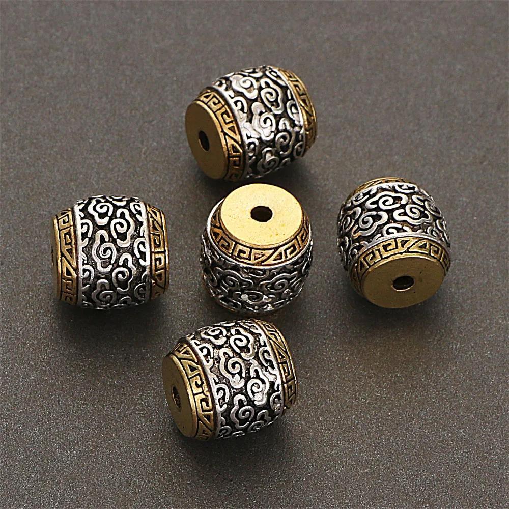 

5pcs 12x12mm Antique Golden Silvery Plated Cast Metal With Clouds Barrel Shape Spacers Charms Beads For Diy Bracelets Necklace Jewelry Making Accessories