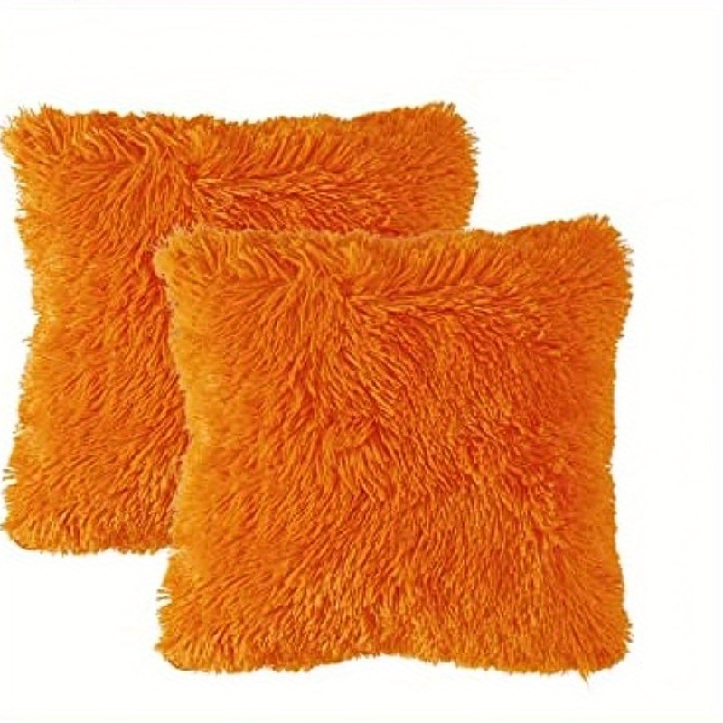 

Pack Of 2 Luxury Faux Fur Fall Autumn Throw Pillow Cover, Deluxe Winter Decorative Plush Pillow Case, Orange Cushion Cover For Sofa Bedroom Car, 18x18 Inch