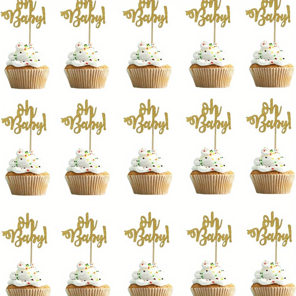 

30pcs Oh Baby Shower Cake Toppers, Glitter Cupcake Toppers Supply Decors, For Wedding, Birthday, Baby Shower, Party Decorations