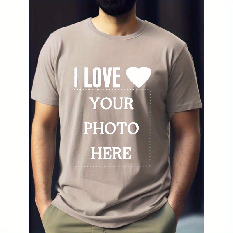 

Customizable Men's T-shirt With 'i Photo Here' Design - Casual Polyester, Machine Washable, Round Neck - Summer, Half-custom, Printing