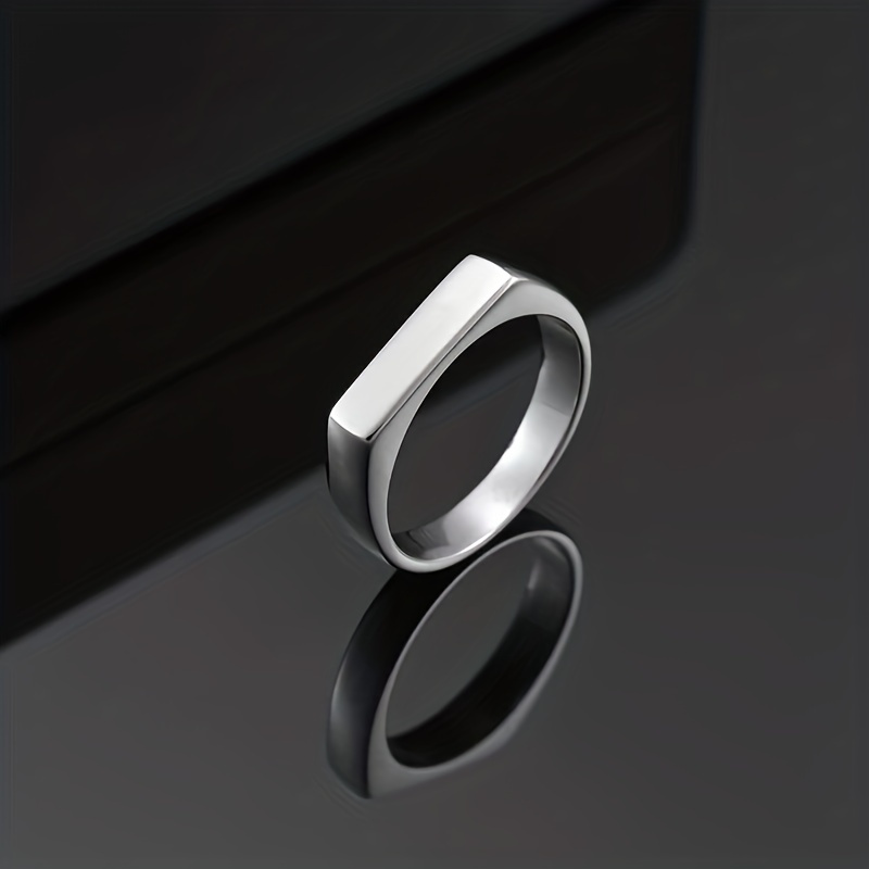 Image of 1pc Simple Flat Wide Golden Stainless Steel Ring, Fashionable Versatile Band Suitable For Men And Women Daily Wear Wedding Couple Rings