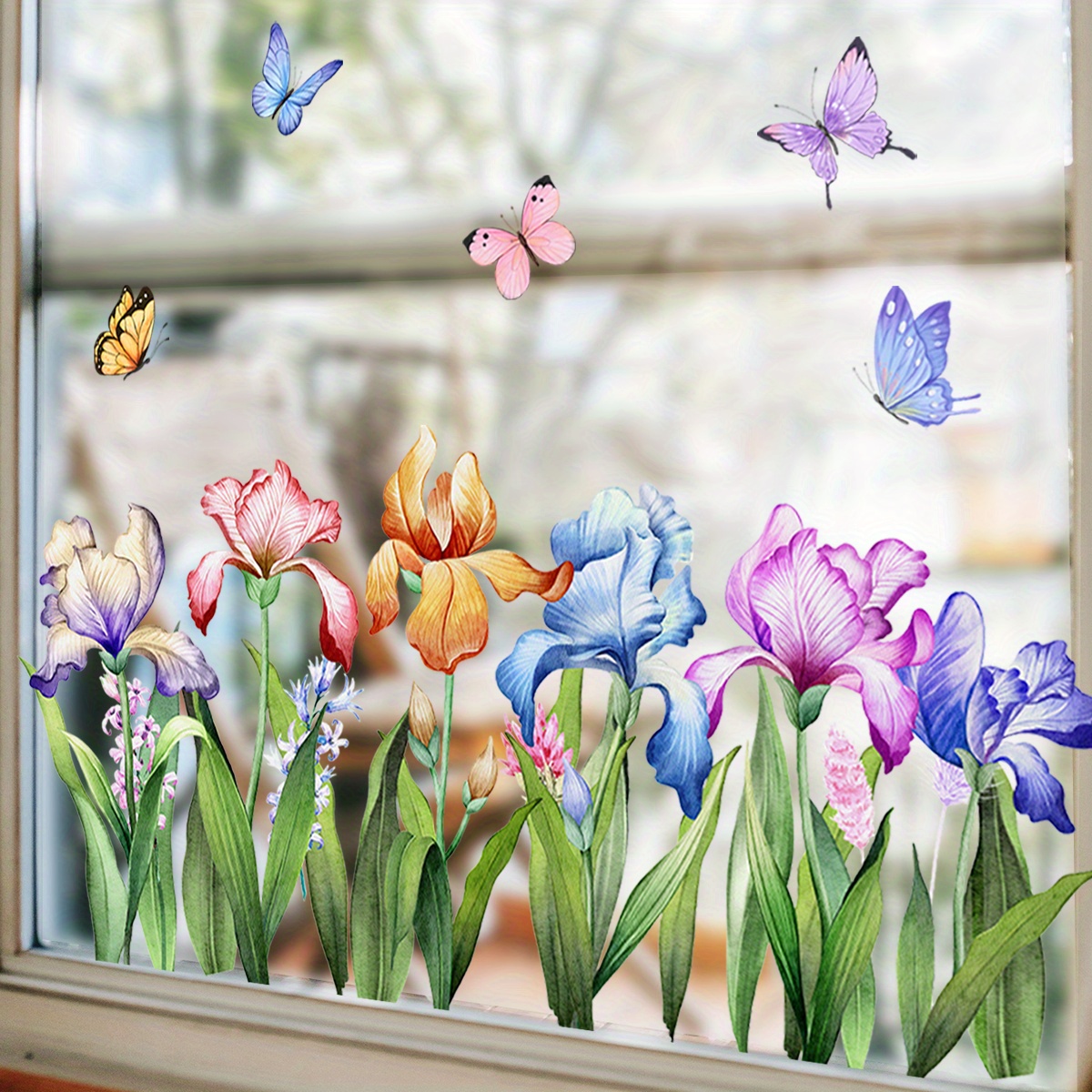 

Double-sided Pattern Static Window Stickers, Flowers Butterfly Diy Art Sticker, Home Office Shop Decoration Glass Decal Sticker