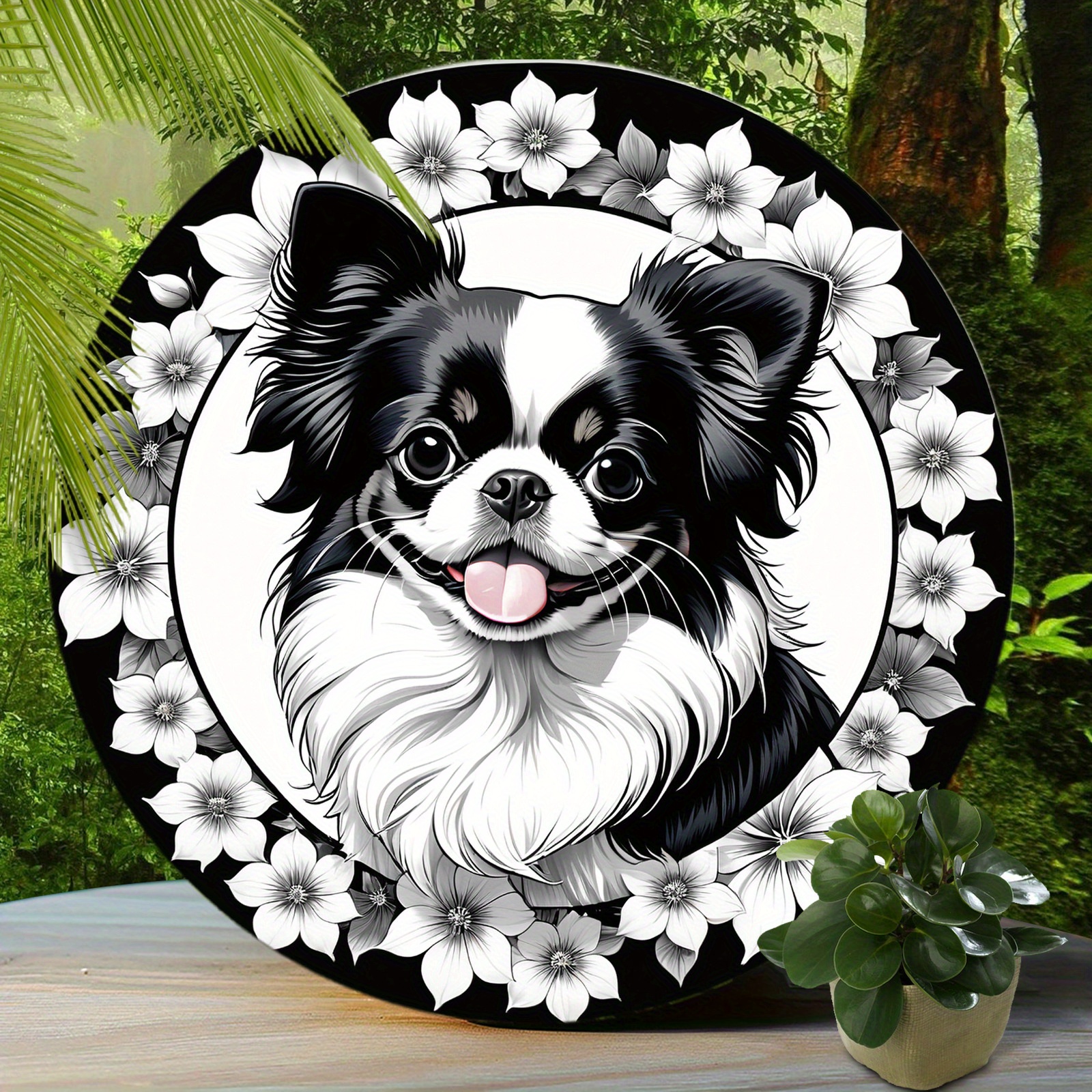 

1pc Round Japanese Chin Aluminum Sign, Cute Dog Sign, Living Room Wall Decor, Round Fashion Art Aesthetic, Terrace Decor Gift Holiday Gift 8x8 Inch (20x20cm)