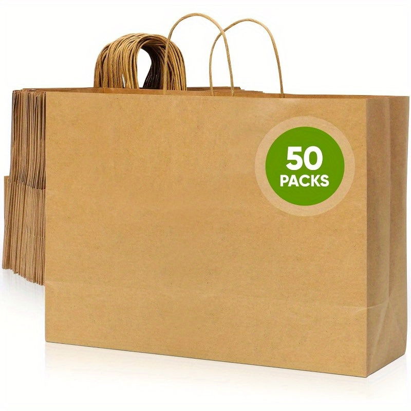 

50pcs Value Pack Paper Bags With Handles, Paper Bags, 13*4.33*10.26in, Color Takeaway Bags, Recycled Paper Bags, Shopping Bags, Gift Bags, Grocery Retail Bags For Small Business
