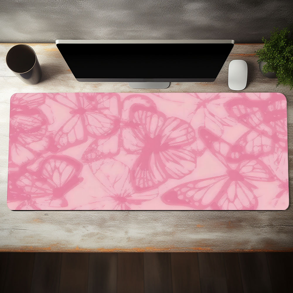 

Beautiful Butterfly Pattern Light Red Large Gaming Mouse Pad E-sports Office Desk Mat Keyboard Pad Natural Rubber Non-slip Computer Mouse Mat 35.4x15.7 Inch Suitable For Home Office Games