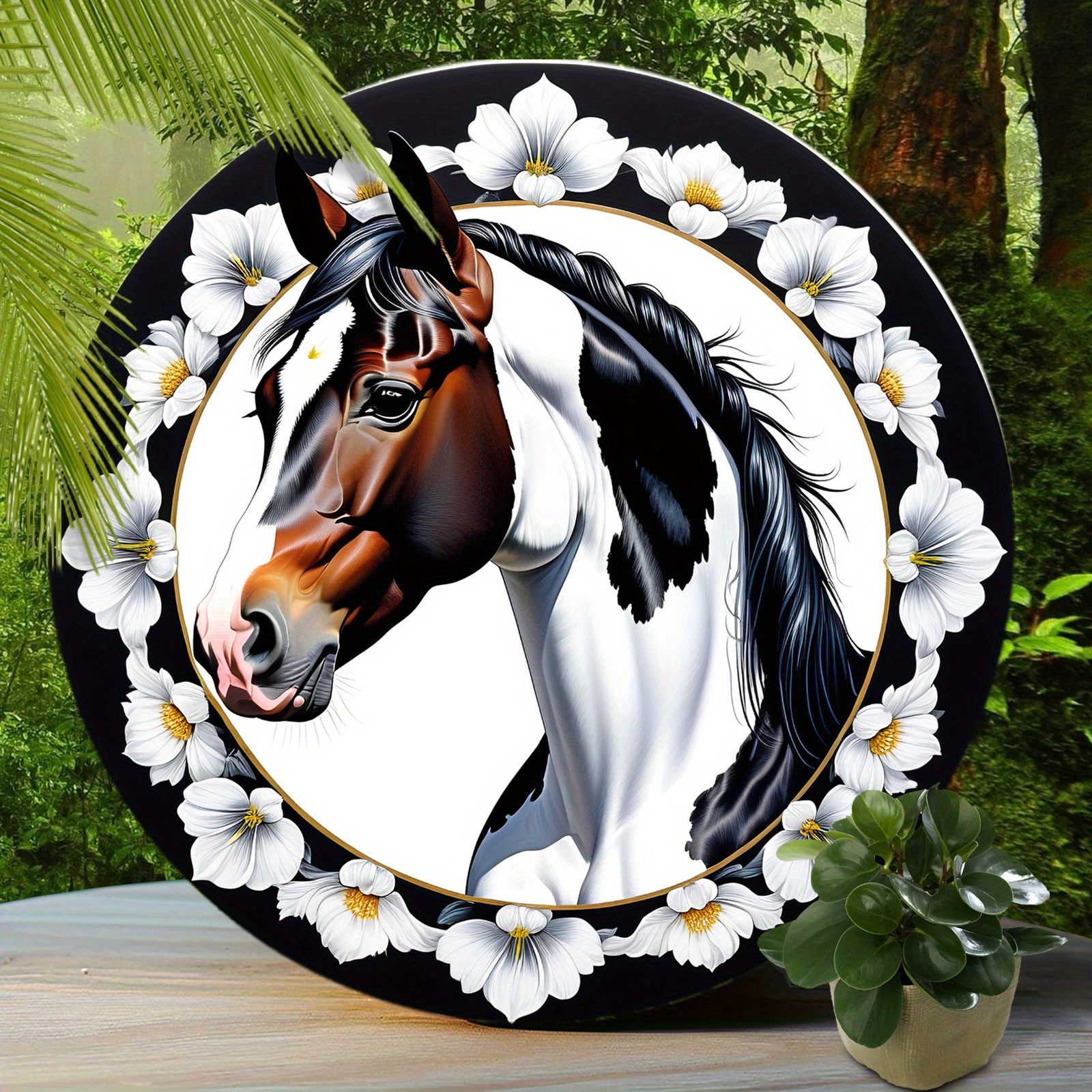 

1pc, American Paint Horse Sign - Cute Horse Aluminum Sign, Suitable For Home Room Cafe Bedroom Bar Living Room Wall Decor, Round Fashion Art Aesthetic, Holiday Gift (8"x8"/20cm*20cm)