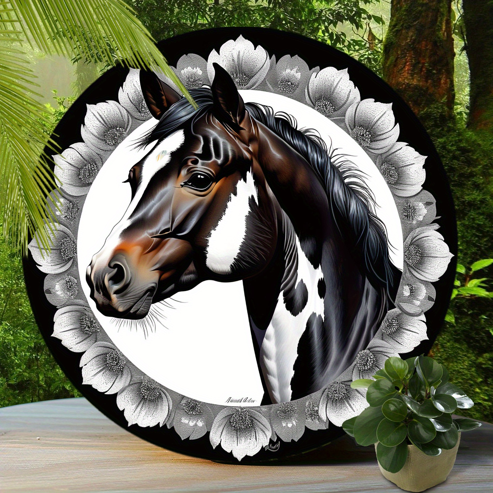 

1pc Round Appaloosa Horse Aluminum Sign, Cute Horse Sign, Living Room Wall Decor, Round Fashion Art Aesthetic, Terrace Decor Gift Holiday Gift 8x8 Inch (20x20cm)