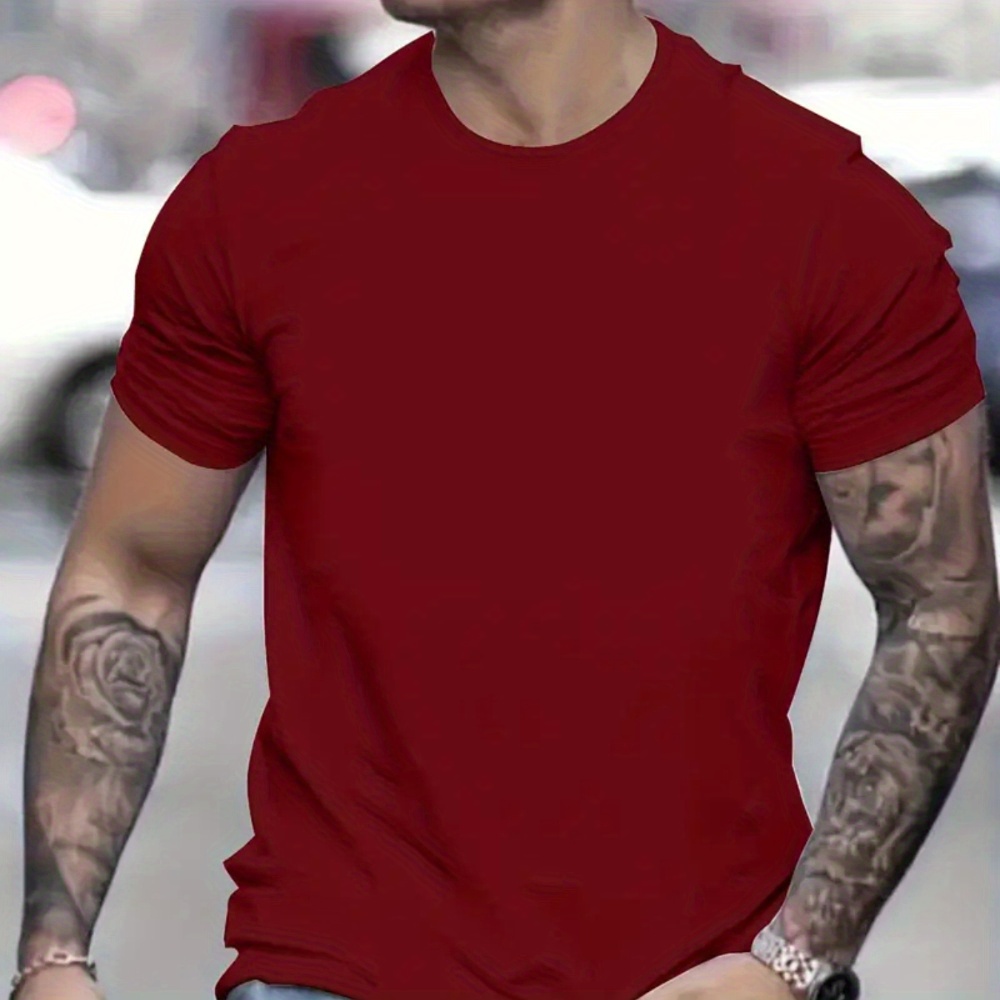 

Men' Short Sleeve T-shirts, Comfy Casual Elastic Crew Neck Tops, Men's Clothing