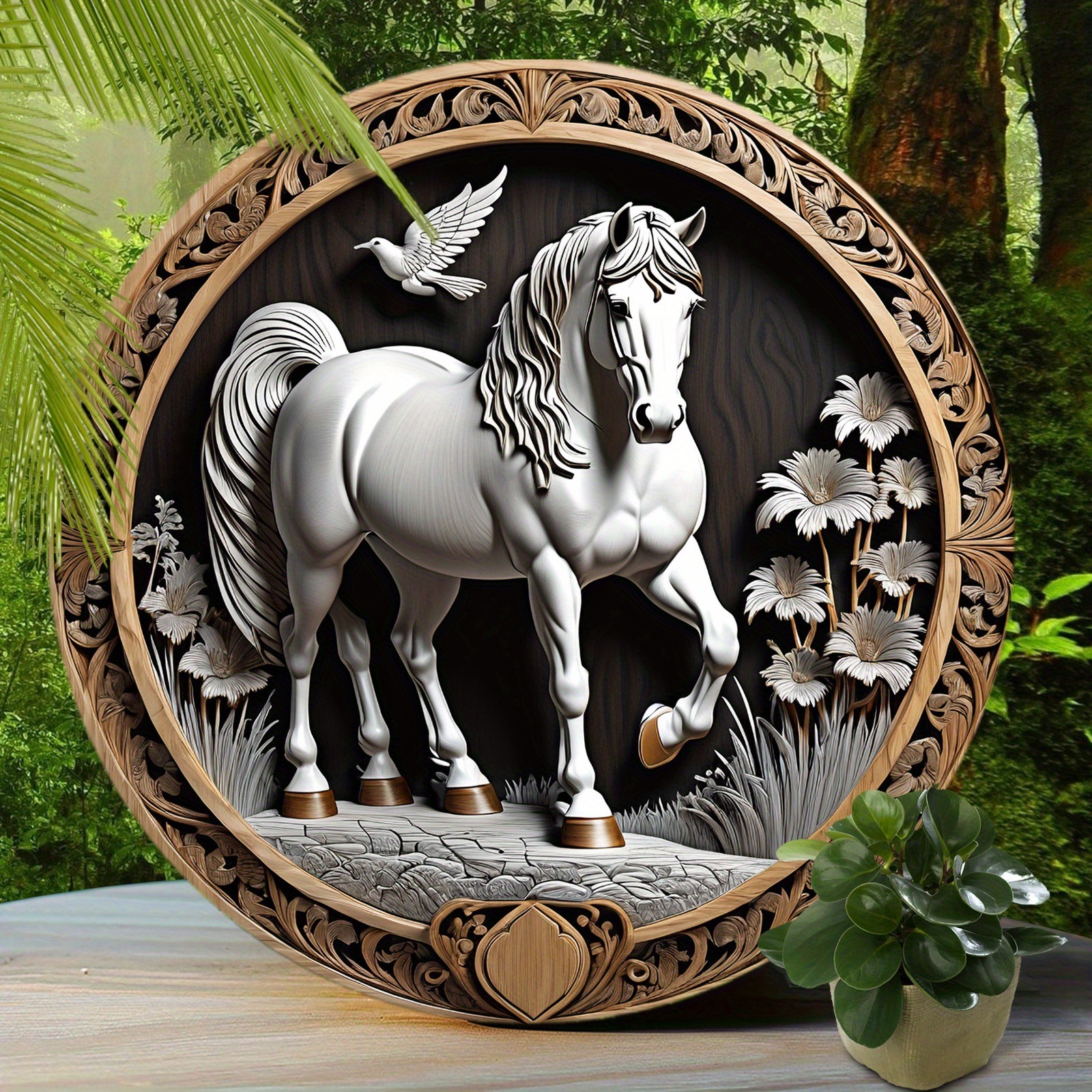 

1pc Round Clydesdale Horse Aluminum Sign, Cute Horse Sign, Living Room Wall Decor, Round Fashion Art Aesthetic, Terrace Decor Gift Holiday Gift 8x8 Inch (20x20cm)