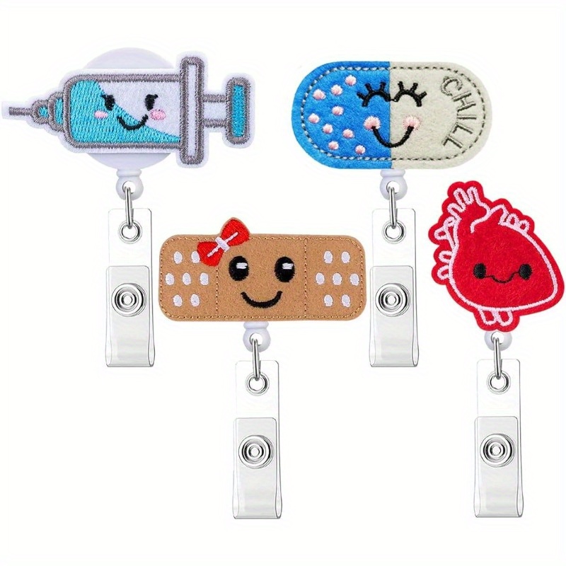 1pc Nurse Felt Retractable, Pill Bandage Syringe Badge Reels Cute ID Badge Holder with Alligator Clip Nurse Holiday Gifts for Doctor Teacher,Cat