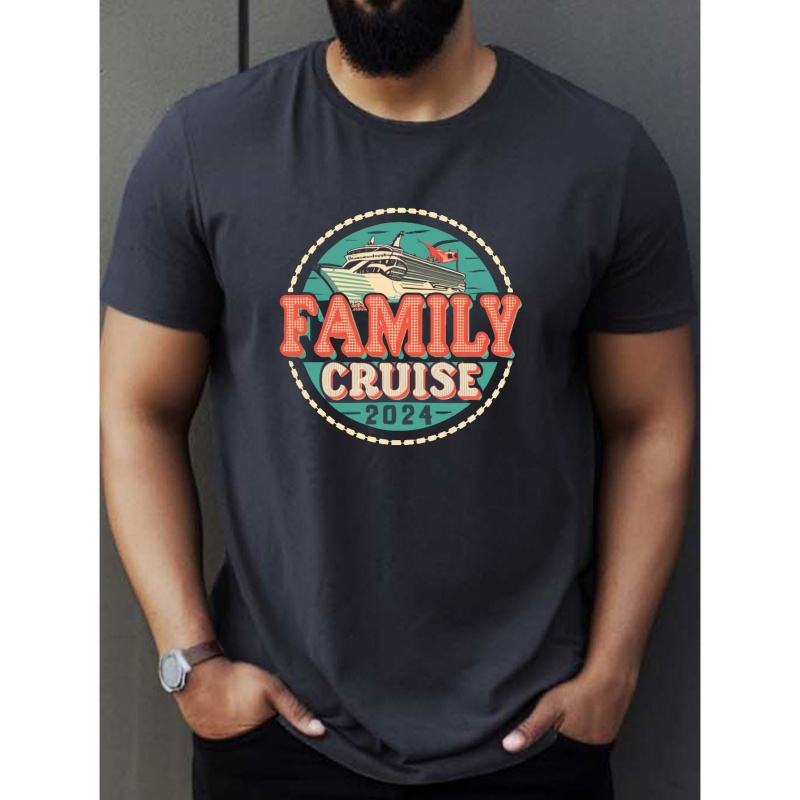 

Family Cruise Print T Shirt, Tees For Men, Casual Short Sleeve T-shirt For Summer