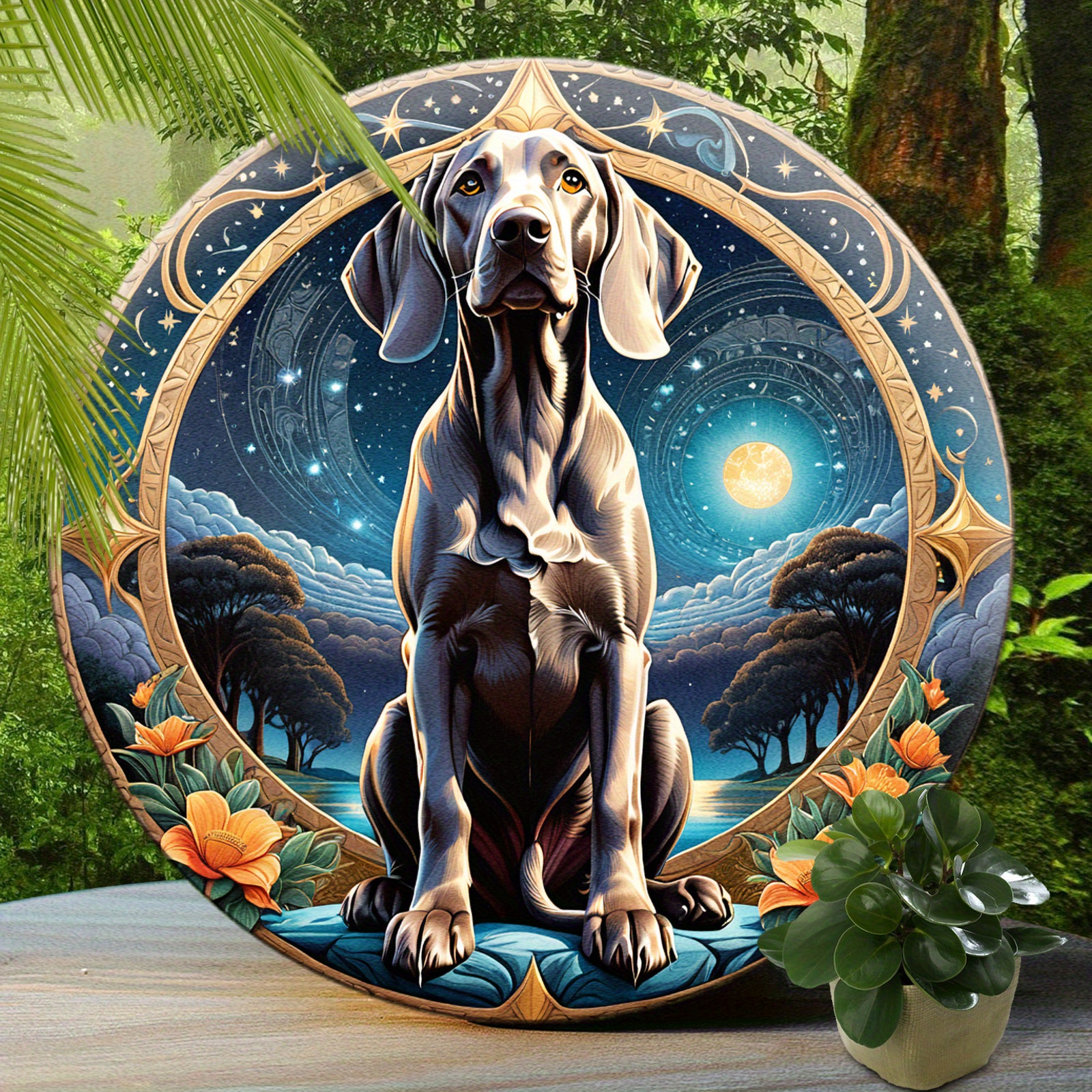 

1pc 8x8 Inch (20x20cm) Round Aluminum Sign Weimaraner Vintage Round Aluminum Sign, Cute Dog Sign For Cafe Kitchen Club Bar Home Wall Art & Decor Gift