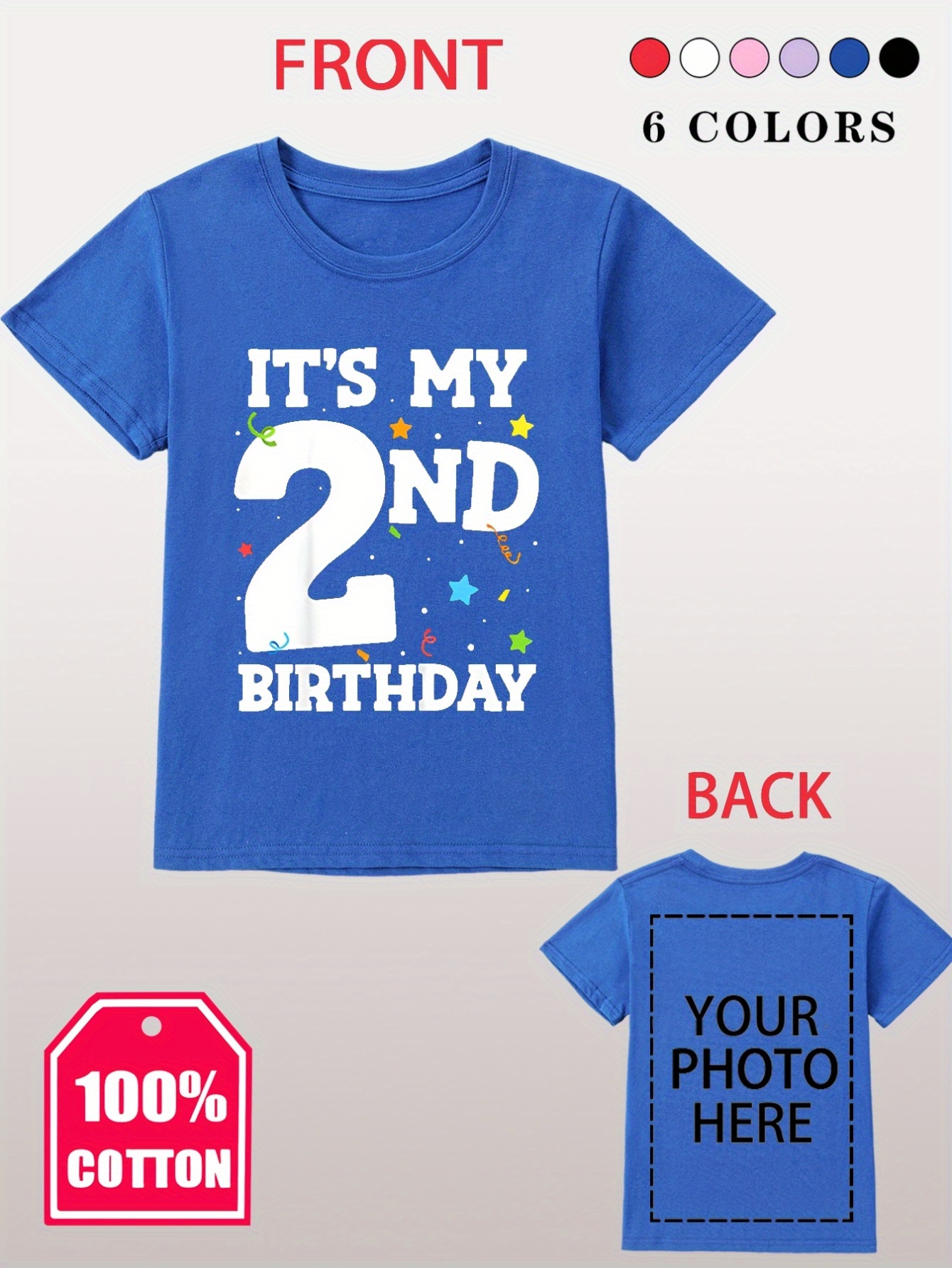 Birthday Theme Front Customized Back Print Tee Boys Casual - Temu ...