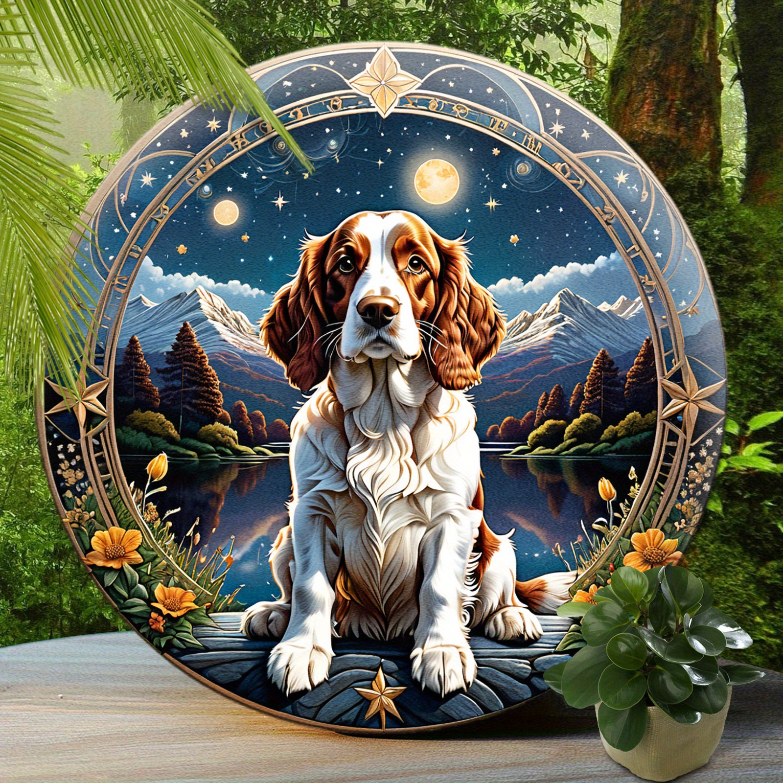 

1pc 8x8 Inch (20x20cm) Round Aluminum Sign Welsh Springer Spaniel Vintage Round Aluminum Sign, Cute Dog Sign For Cafe Kitchen Club Bar Home Wall Art & Decor Gift