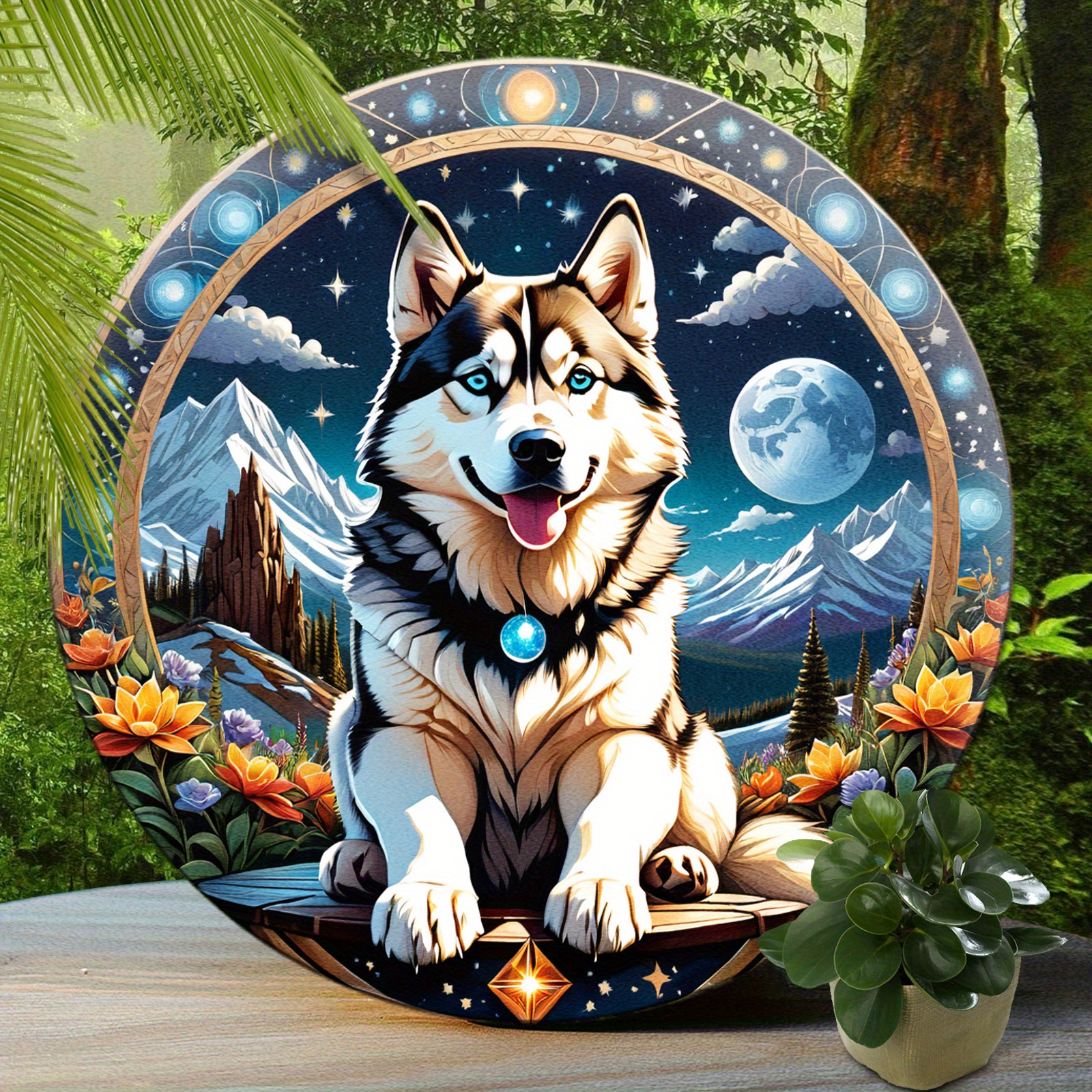 

1pc, Husky Sign - Cute Dog Aluminum Sign, Suitable For Home Room Cafe Bedroom Bar Living Room Garage Wall Decoration, Round Fashion Art Aesthetic, Holiday Gift 8x8 Inch (20x20cm)