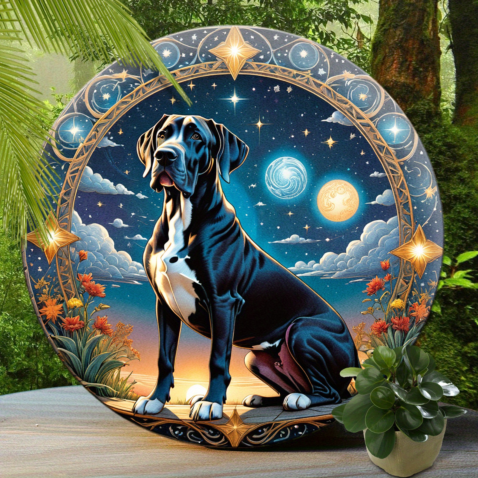 

1pc, Great Dane Sign - Cute Dog Aluminum Sign, Suitable For Home Room Cafe Bedroom Bar Living Room Garage Wall Decoration, Round Fashion Art Aesthetic, Holiday Gift 8x8 Inch (20x20cm)