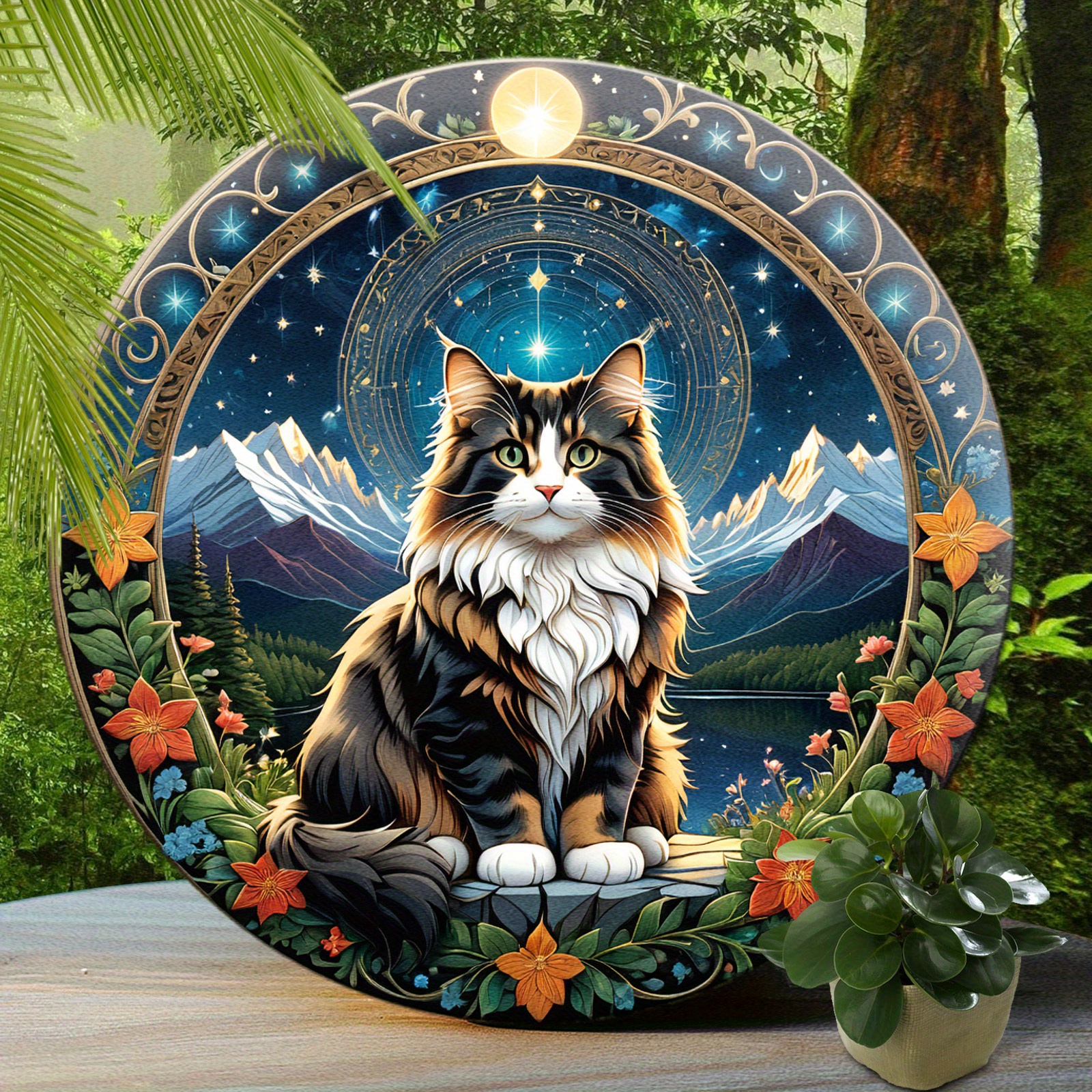 

1pc 8x8 Inch (20x20cm) Round Aluminum Sign Norwegian Forest Cat Vintage Round Aluminum Sign, Cute Cat Sign For Cafe Kitchen Club Bar Home Wall Art & Decor Gift