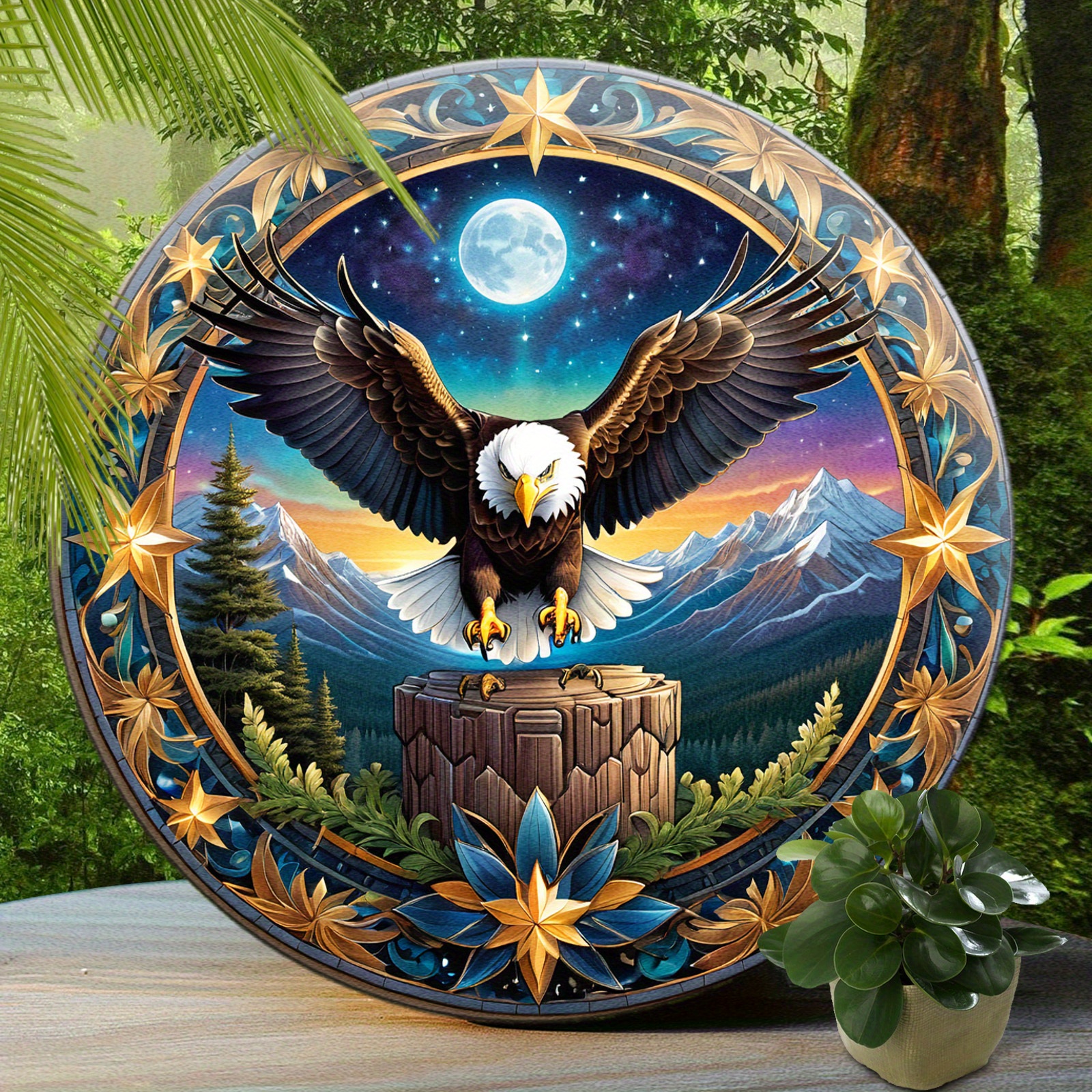 

1pc Round American Bald Eagle Aluminum Sign, Cute Bird Sign, Living Room Wall Decor, Round Fashion Art Aesthetic, Terrace Decor Gift Holiday Gift 8x8 Inch (20x20cm)