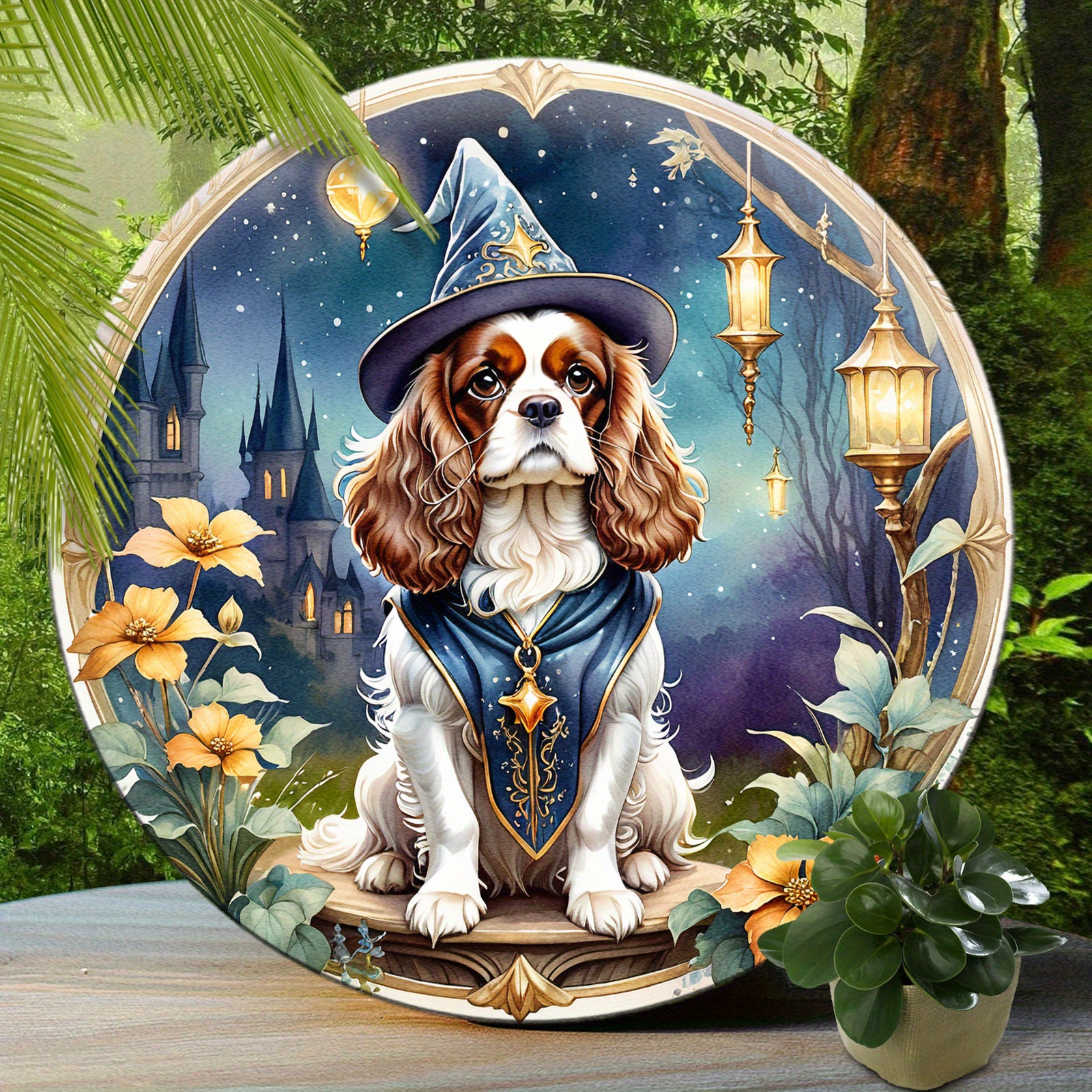 

1pc 8x8 Inch (20x20cm) Round Aluminum Sign Charles Spaniel Vintage Round Aluminum Sign, Cute Dog Sign For Cafe Kitchen Club Bar Home Wall Art & Decor Gift