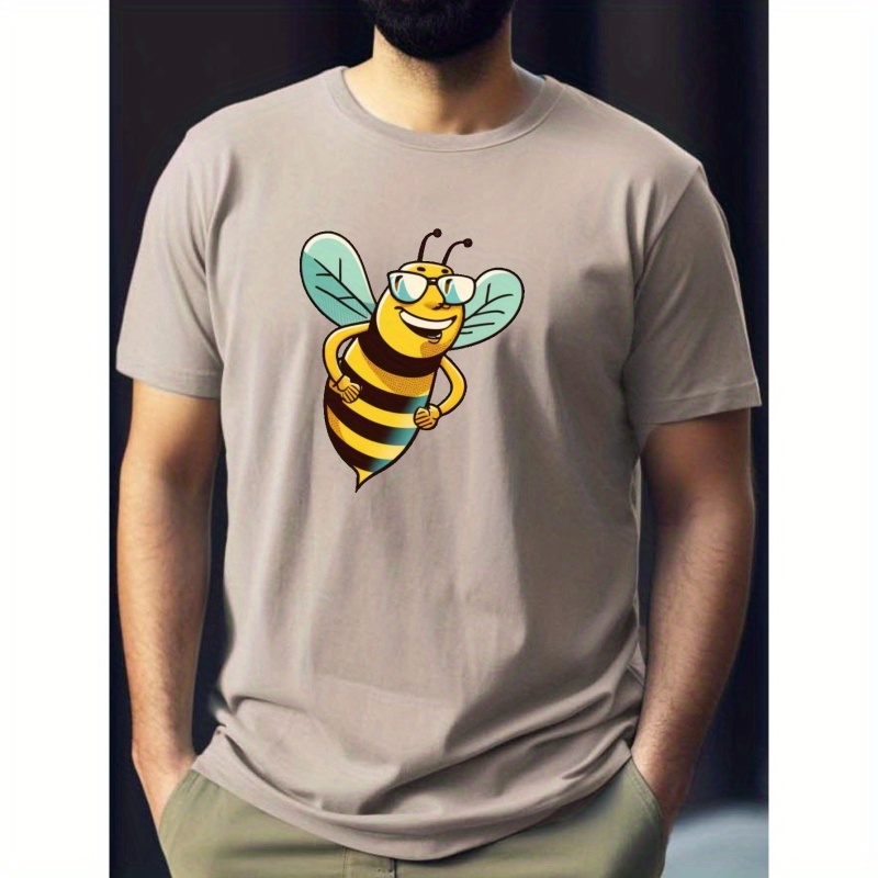 

Funny Bee Print Tees For Men, Casual Crew Neck Short Sleeve T-shirt, Comfortable Breathable T-shirt For Summer