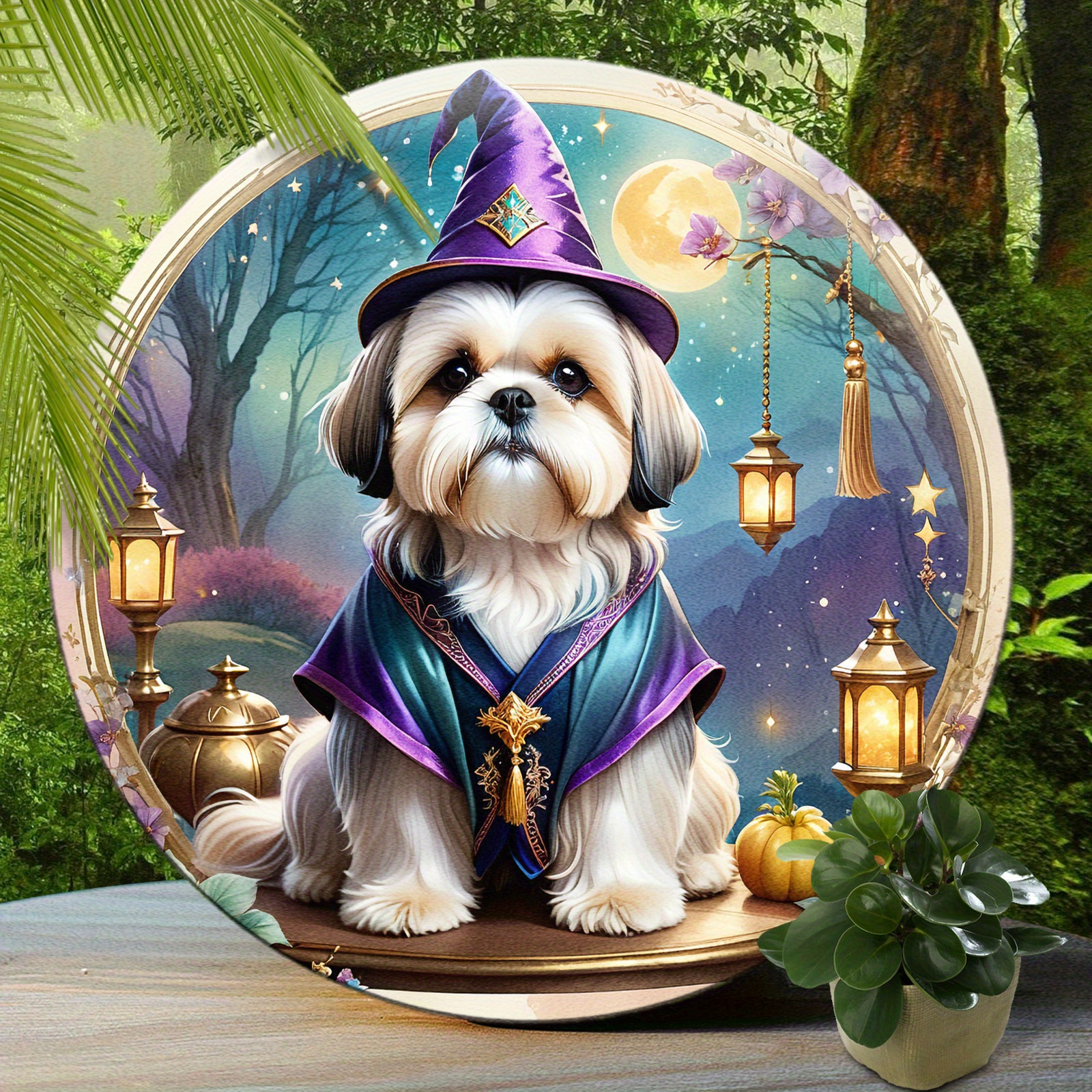 

1pc 8x8 Inch (20x20cm) Round Aluminum Sign Lhasa Apso Dog Vintage Round Aluminum Sign, Cute Dog Sign For Cafe Kitchen Club Bar Home Wall Art & Decor Gift