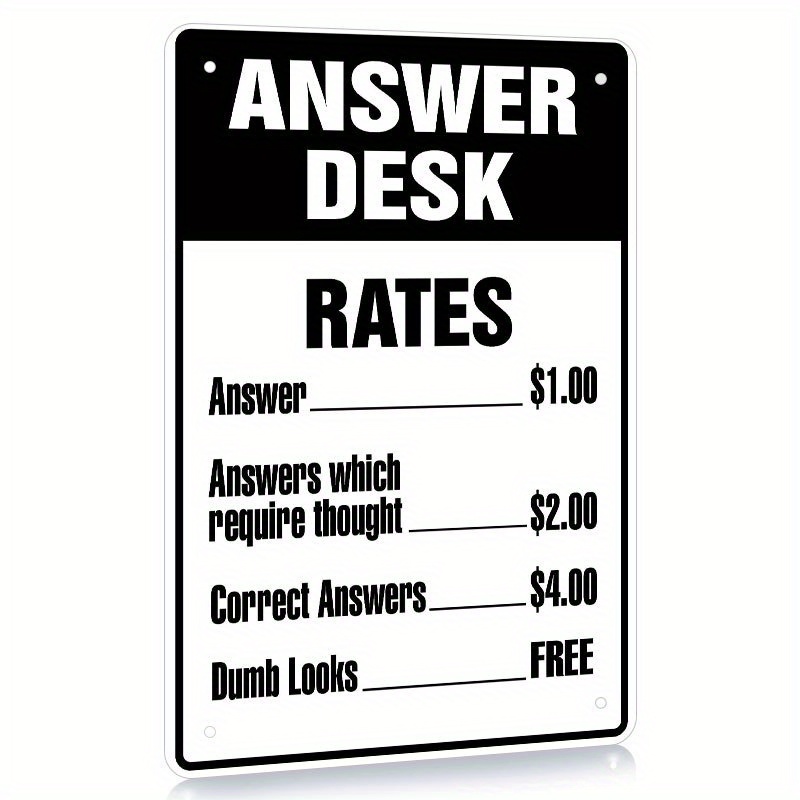 

1pc, Answer Desk Rates, 8x12in , Metal , Decor , Hanging , Art, Metal Décor