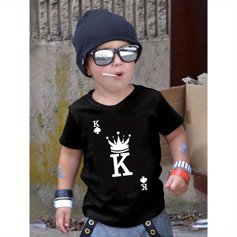 

King Of Hearts Print T-shirt For Kids, Casual Short Sleeve Top, Boy's Clothing