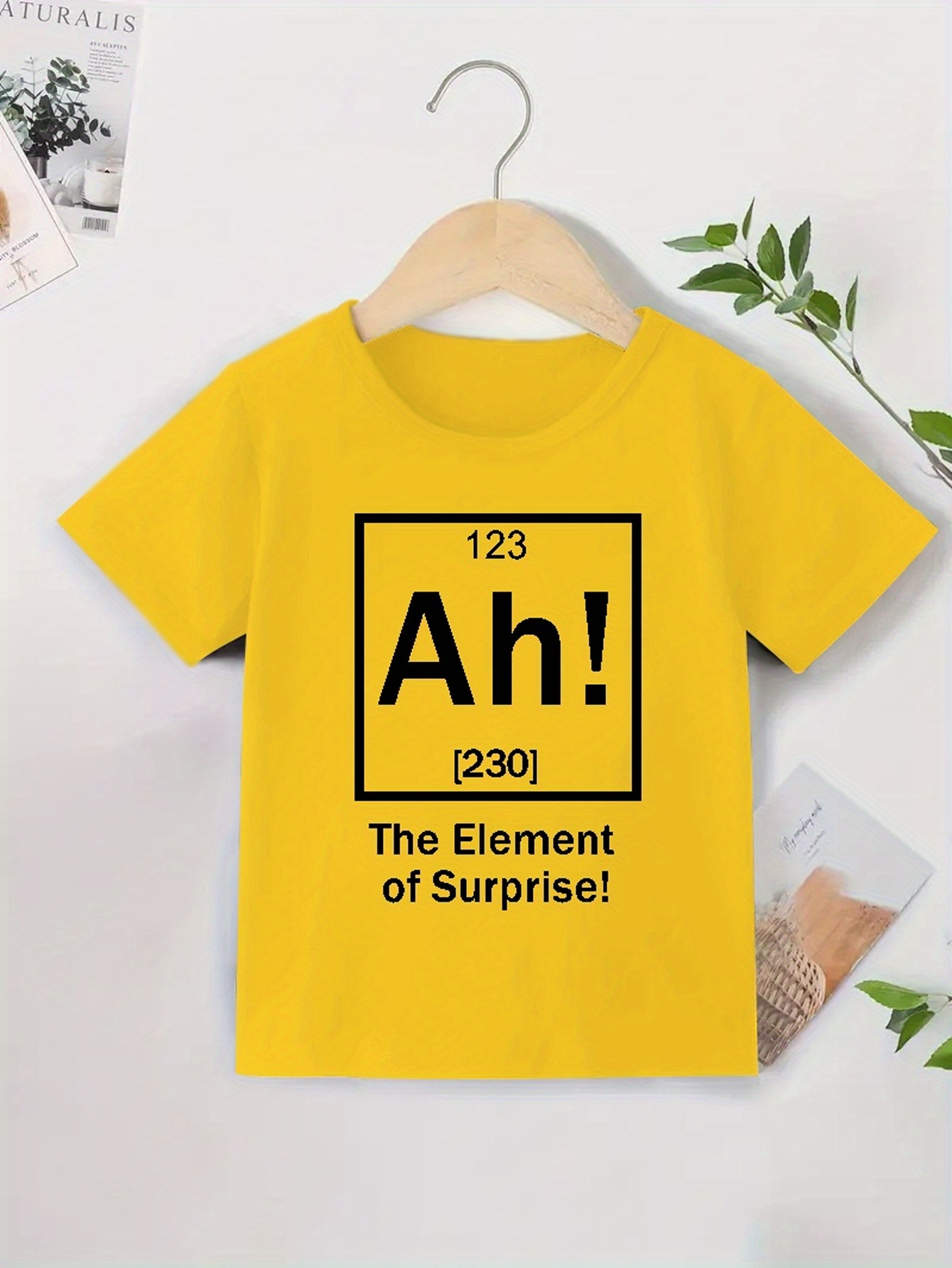 1枚 男の子用 科学テーマ 周期表Tシャツ - 半袖 化学シャツ Ah/元素123 \u0026 原子記号付き, ベージュ \u0026 ブラック カジュアル *  トップ, 教育用プレイウェア \u0026 *パーティー向け, image size:800x1066