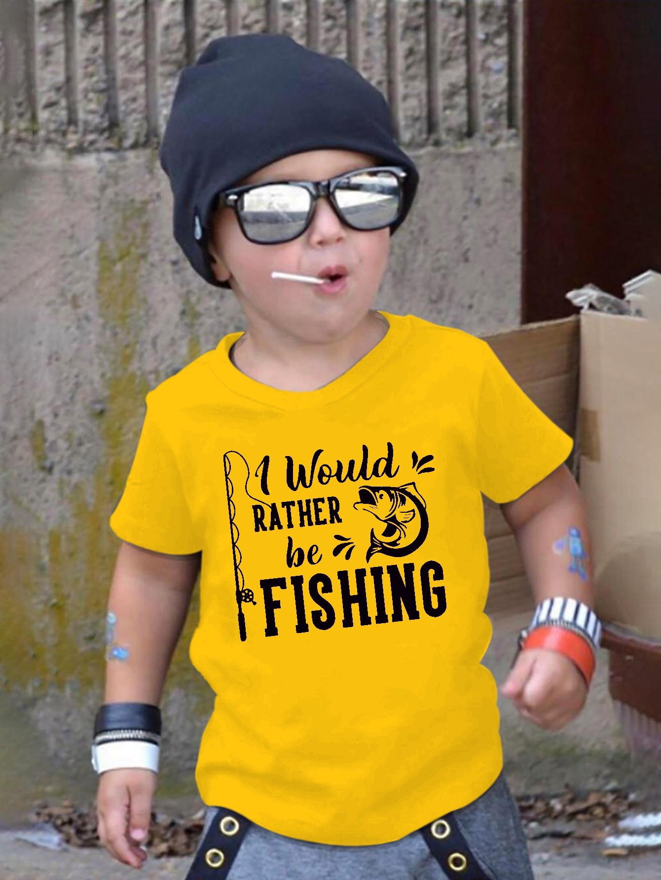 Temu Fishing Print Print Boy's Short Sleeve T-Shirt, Casual Crew Neck Pullover Top Summer Clothing