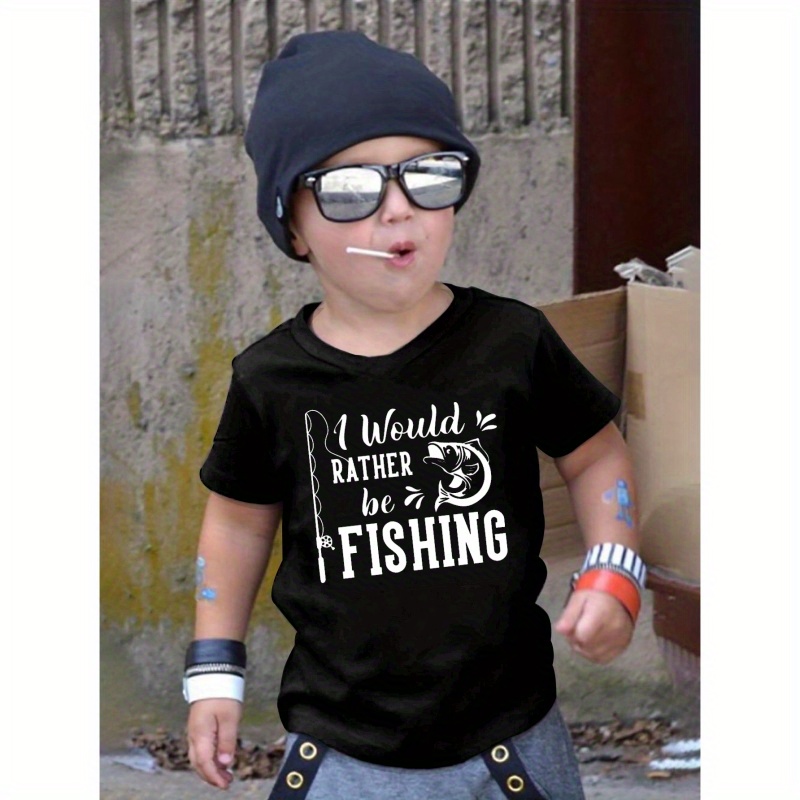 

Fishing Print Print Boy's Short Sleeve T-shirt, Casual Crew Neck Pullover Top Summer Clothing