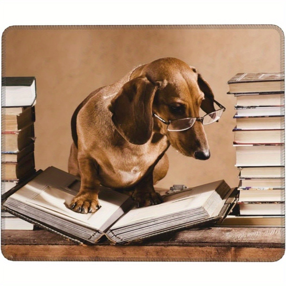 

1pc Anti-slip Mouse Pads Cute Dog Reading Books With Glasses Gaming Mouse Pad For Laptops Office Computer Animal Funny Art Painting Mouse Mat 9.5×7.9×0.12 Inch