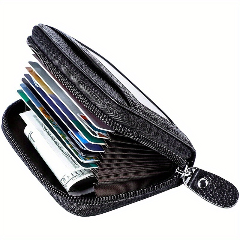 

Genuine Leather Rfid Credit Card Wallet With Zipper, Small Zip-around Wallet For Men