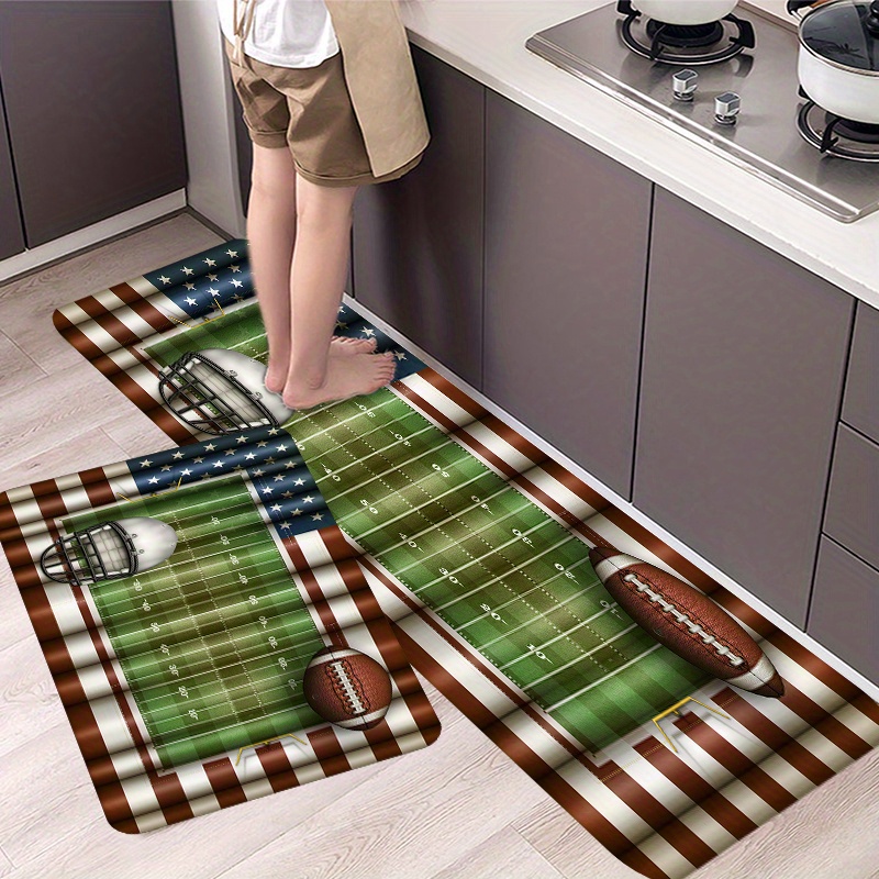 

1pc Soft Floor Mat - Football Rugby Court Household Mat For Kitchen Decor, Bathroom Decor Carpet, Fantastic Kitchen Rug