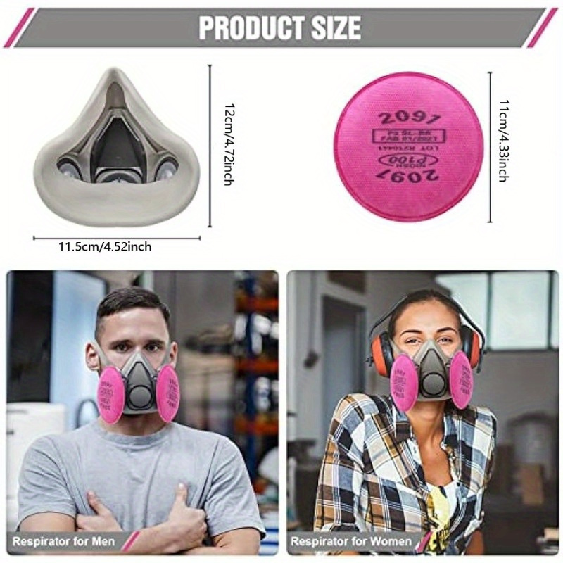 Reusable Respirator Mask 2091 Hypoallergenic Rubber Plastic Dust Mask for Painting Epoxy Sanding Polishing Pull On Closure Reusable