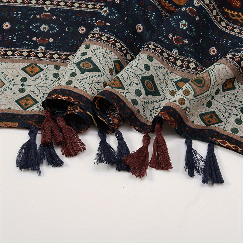 New Autumn And Winter Women'S Ethnic Style Tassel Patchwork Printed Scarf, Warm Shawl for Travel to Qinghai Lake in Northwest China
