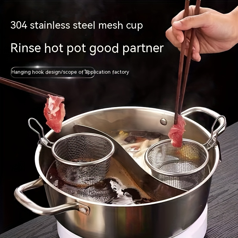 

1pc/2pcs 304 Stainless Steel Hot Pot Mesh Colander Hanging Wall Filter Basket Hedge Restaurant Noodle Strainer