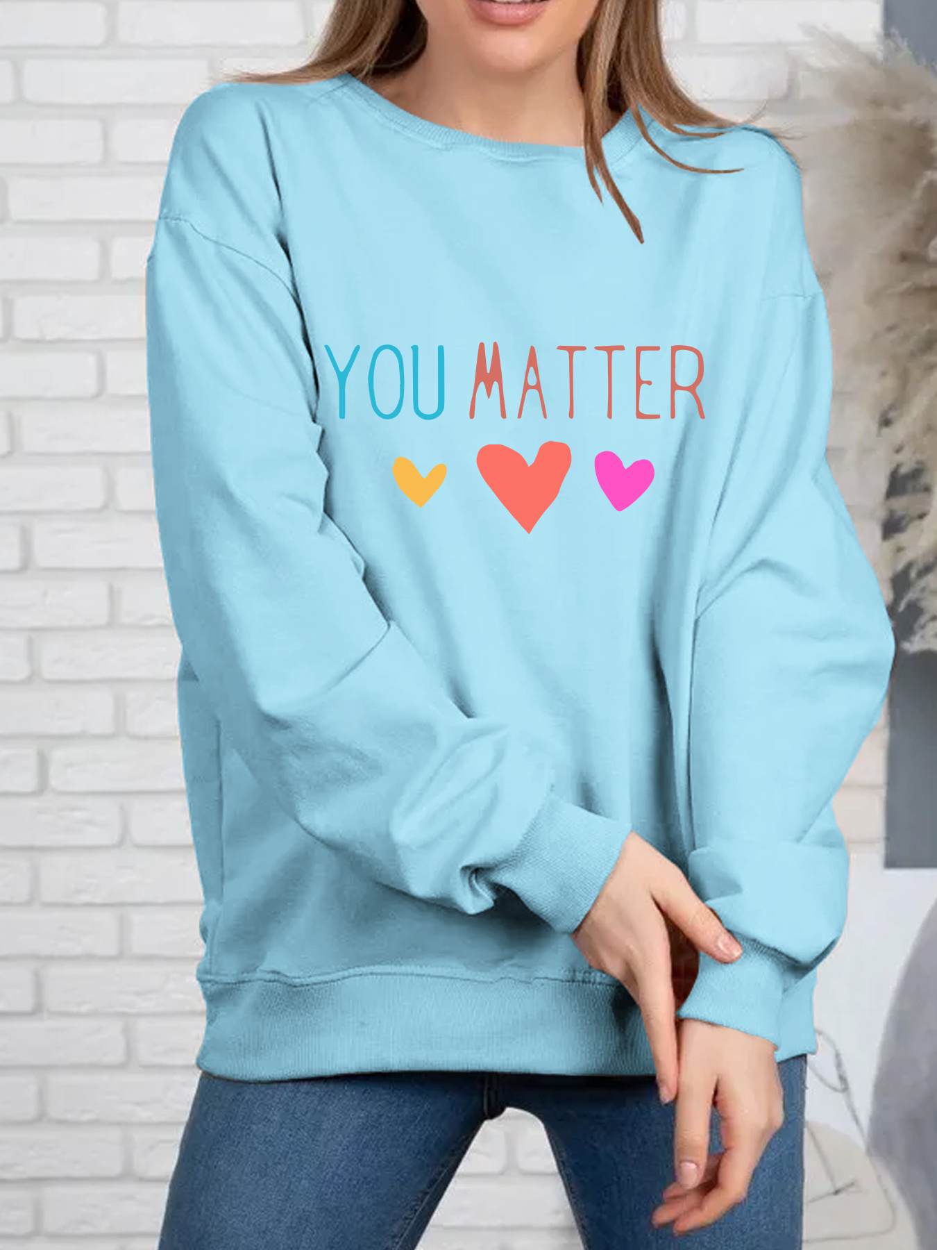 Letter Heart Print Sweatshirt Plus Size Casual Long Sleeve Temu New