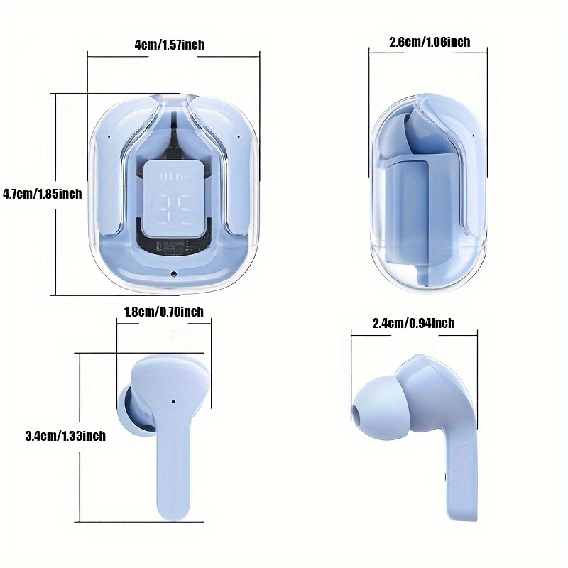 Mini cuffie intrauricolari wireless trasparenti TWS con display a batteria a LED_voghion.com